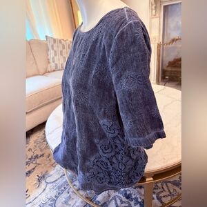 Chico's Blue Embellished Boxy Short Sleeve‎ Blouse